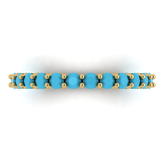 1.2 cttw Simulated Turquoise Round Cut Yellow Gold Eternity Wedding Band