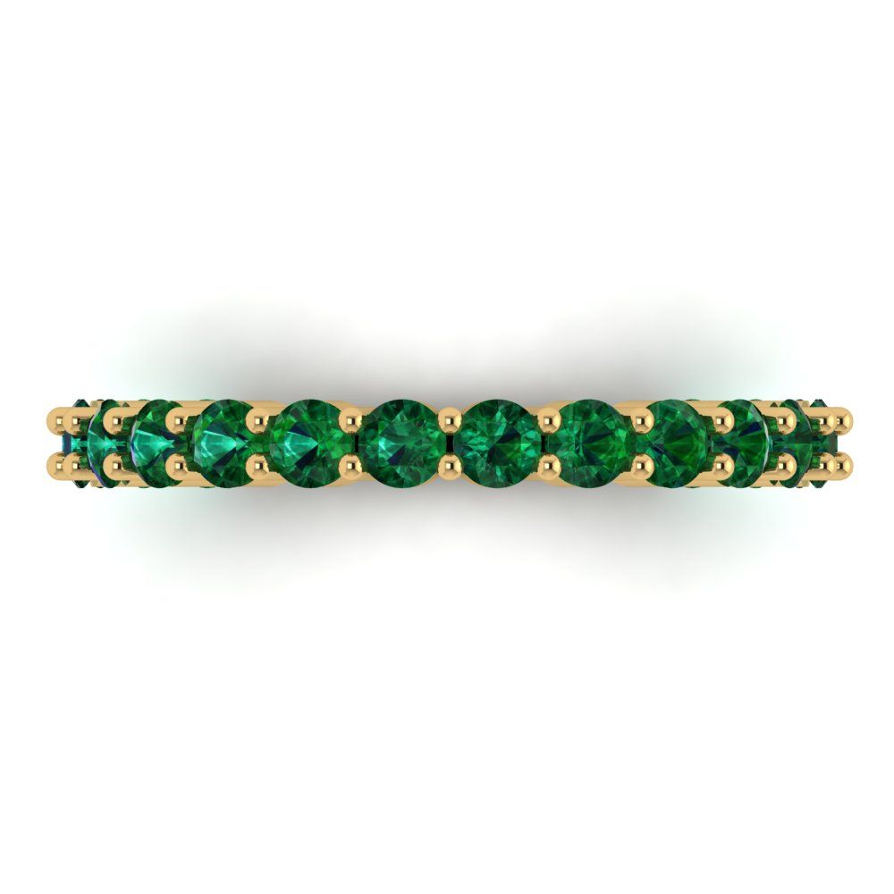 1.2 cttw Simulated Emerald Round Cut Yellow Gold Eternity Wedding Band