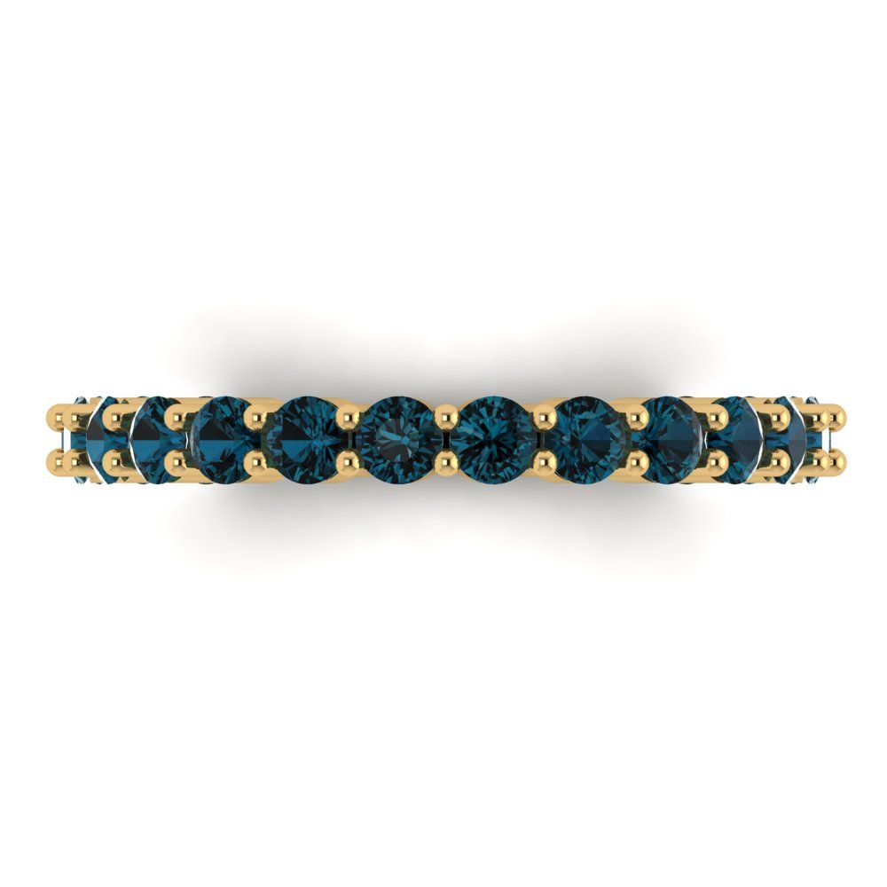 1.2 cttw Natural London Blue Topaz Round Cut Yellow Gold Eternity Wedding Band