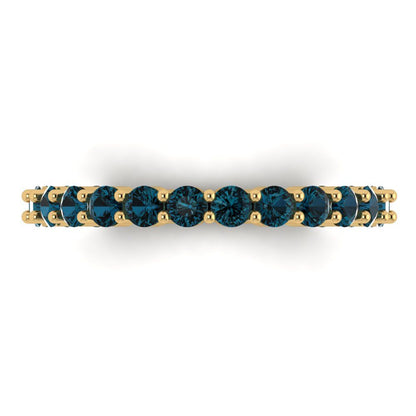 1.2 cttw Natural London Blue Topaz Round Cut Yellow Gold Eternity Wedding Band