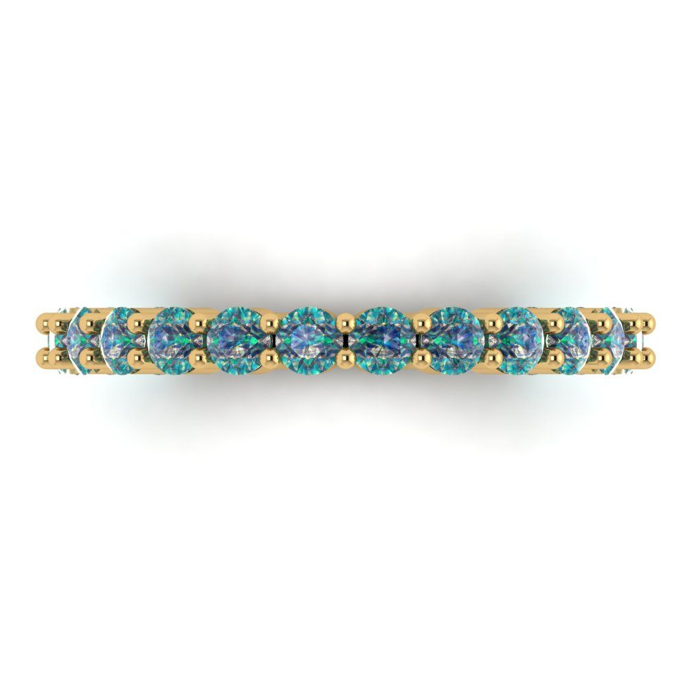 1.2 cttw Blue Moissanite Round Cut Yellow Gold Eternity Wedding Band