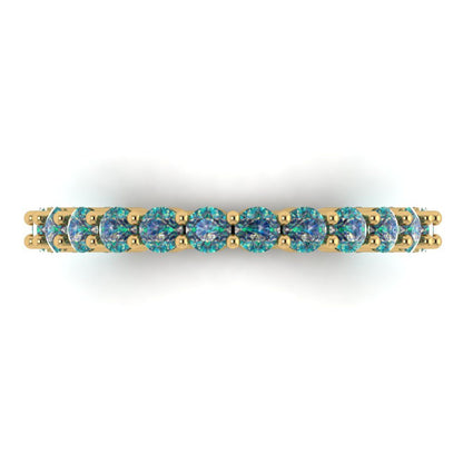 1.2 cttw Blue Moissanite Round Cut Yellow Gold Eternity Wedding Band
