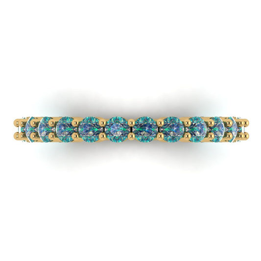 1.2 cttw Blue Moissanite Round Cut Yellow Gold Eternity Wedding Band