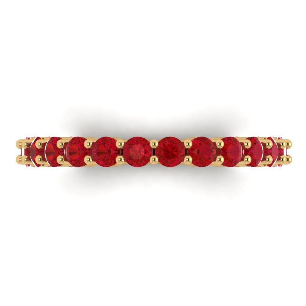 1.2 cttw Simulated Pink Tourmaline Round Cut Yellow Gold Eternity Wedding Band