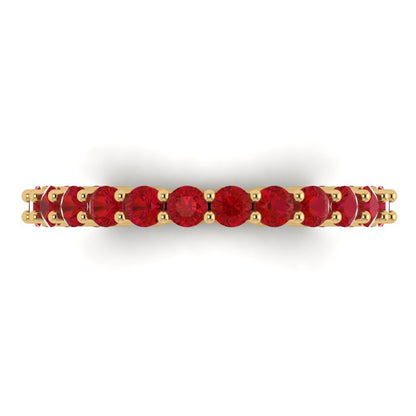 1.2 cttw Simulated Ruby Round Cut Yellow Gold Eternity Wedding Band