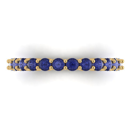 1.2 cttw Simulated Tanzanite Round Cut Yellow Gold Eternity Wedding Band