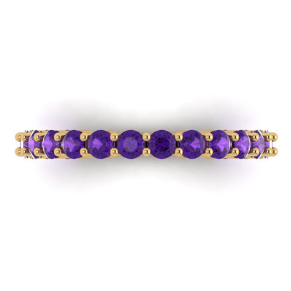 1.2 cttw Natural Amethyst Round Cut Yellow Gold Eternity Wedding Band