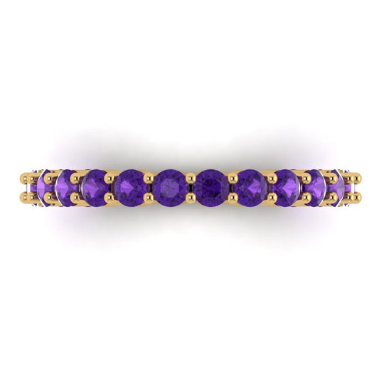 1.2 cttw Natural Amethyst Round Cut Yellow Gold Eternity Wedding Band