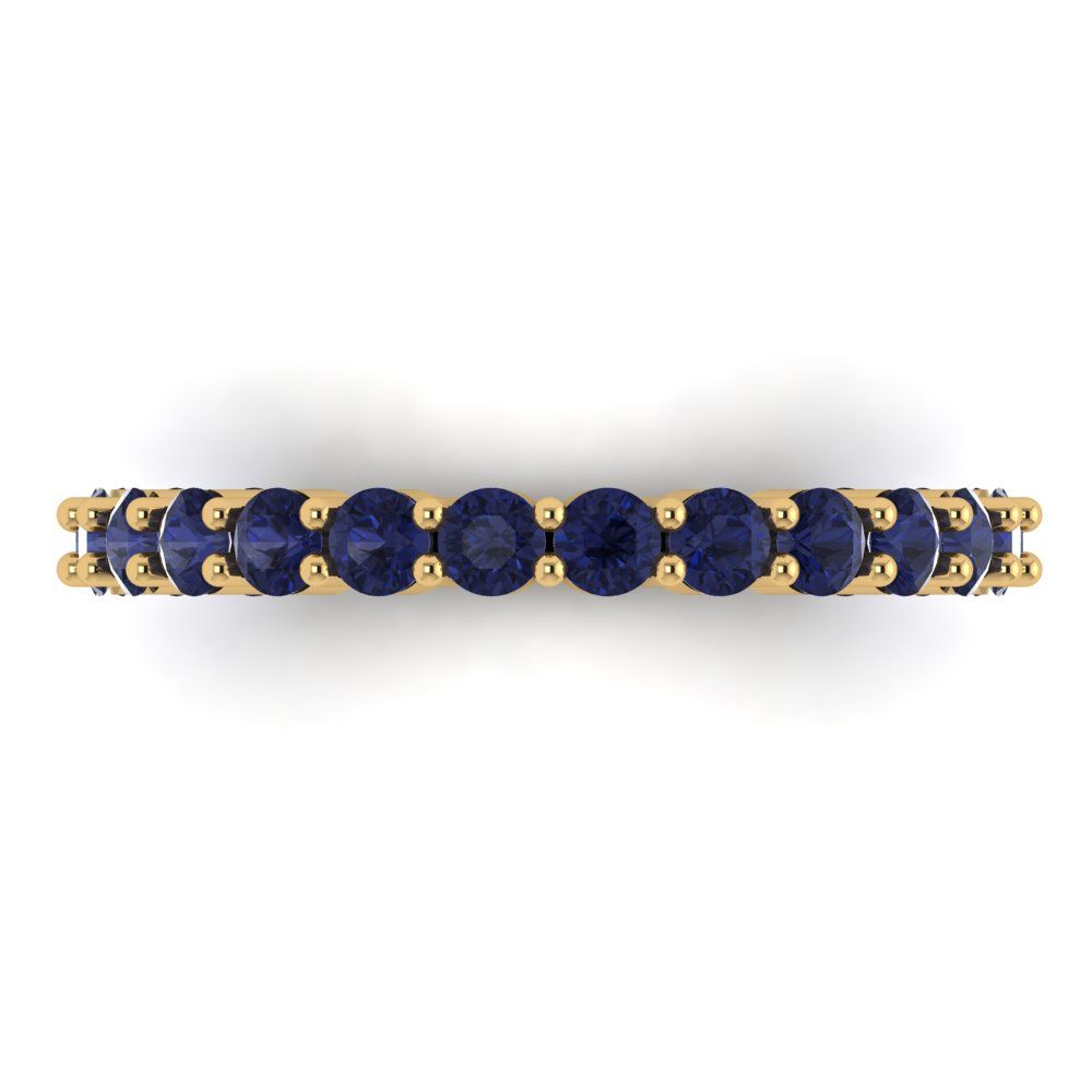1.2 cttw Simulated Blue Sapphire Round Cut Yellow Gold Eternity Wedding Band