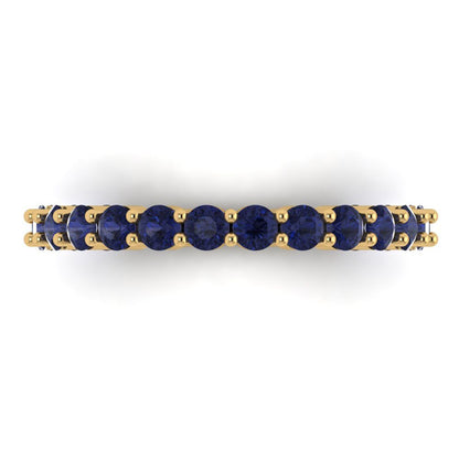 1.2 cttw Simulated Blue Sapphire Round Cut Yellow Gold Eternity Wedding Band