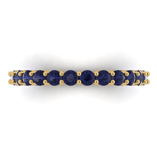 1.2 cttw Simulated Blue Sapphire Round Cut Yellow Gold Eternity Wedding Band