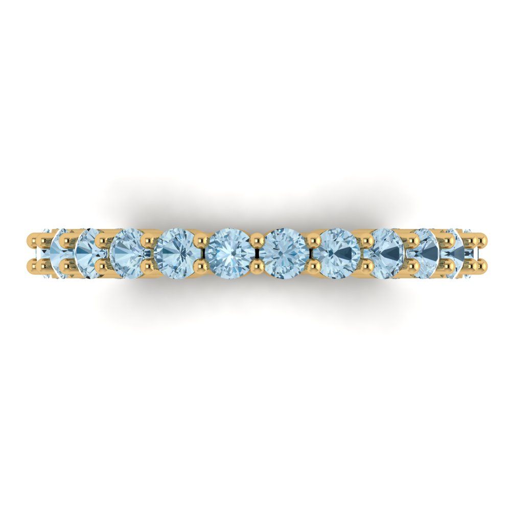 1.2 cttw Natural Aquamarine Round Cut Yellow Gold Eternity Wedding Band