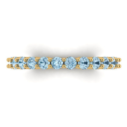 1.2 cttw Natural Aquamarine Round Cut Yellow Gold Eternity Wedding Band