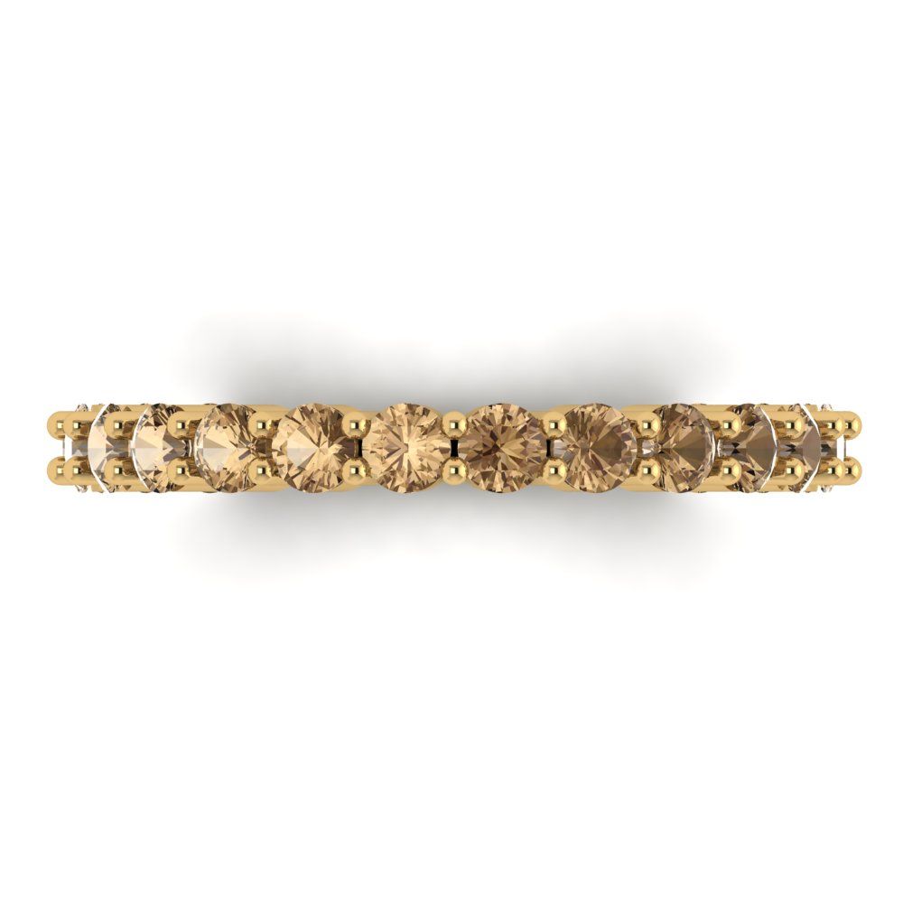 1.2 cttw Simulated Champagne Diamond Round Cut Yellow Gold Eternity Wedding Band