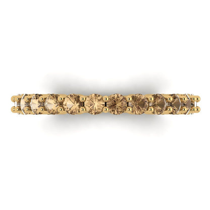 1.2 cttw Simulated Champagne Diamond Round Cut Yellow Gold Eternity Wedding Band