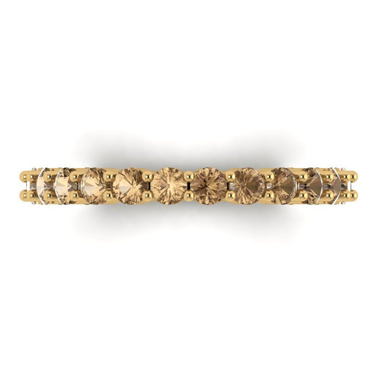 1.2 cttw Simulated Champagne Diamond Round Cut Yellow Gold Eternity Wedding Band