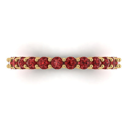 1.2 cttw Natural Garnet Round Cut Yellow Gold Eternity Wedding Band