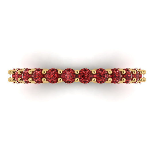 1.2 cttw Natural Garnet Round Cut Yellow Gold Eternity Wedding Band