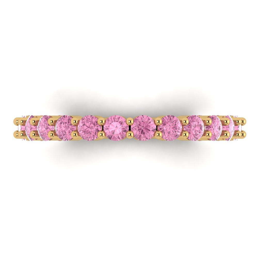 1.2 cttw Simulated Pink Diamond Round Cut Yellow Gold Eternity Wedding Band
