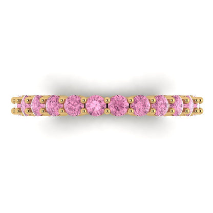 1.2 cttw Simulated Pink Diamond Round Cut Yellow Gold Eternity Wedding Band