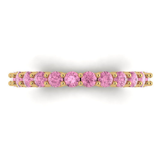 1.2 cttw Simulated Pink Diamond Round Cut Yellow Gold Eternity Wedding Band