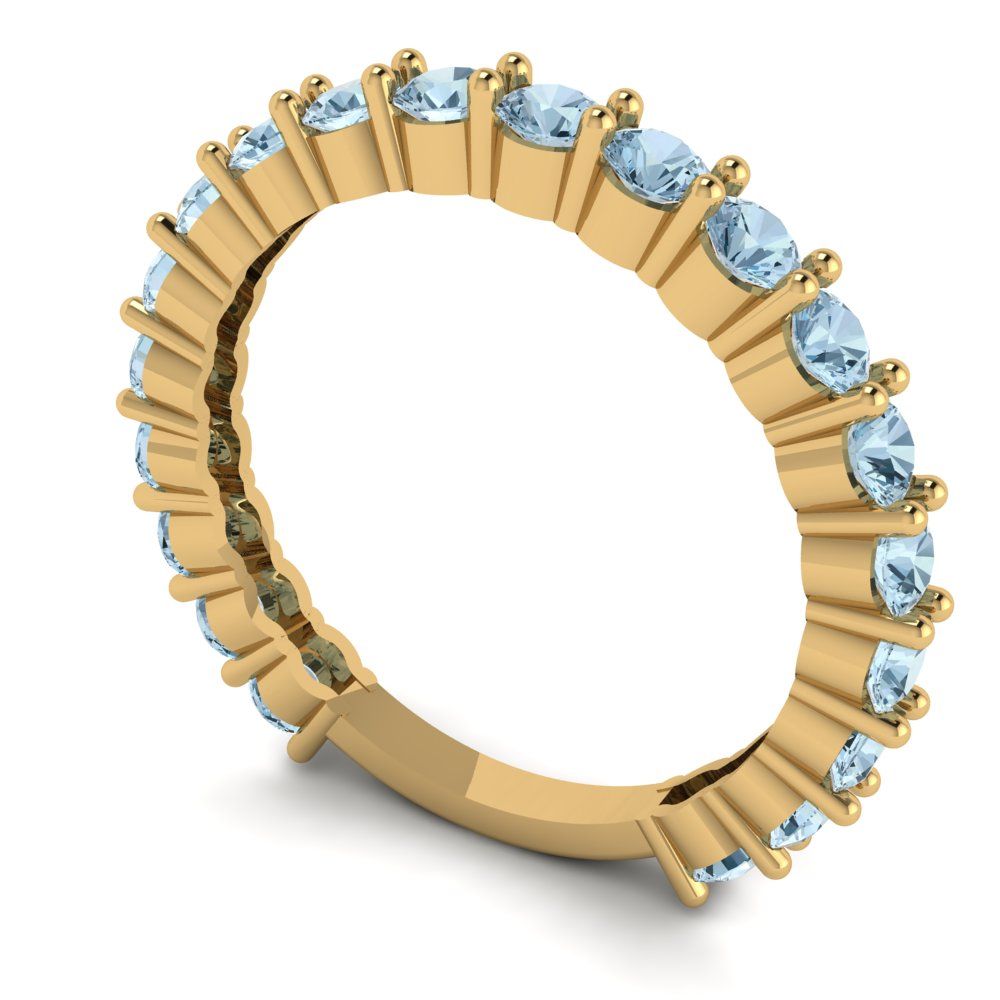 1.2 cttw Natural Aquamarine Round Cut Yellow Gold Eternity Wedding Band