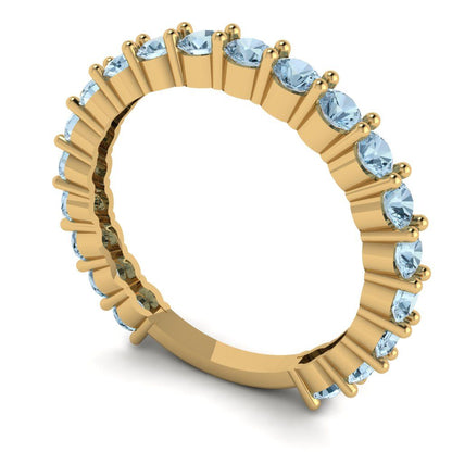 1.2 cttw Natural Aquamarine Round Cut Yellow Gold Eternity Wedding Band