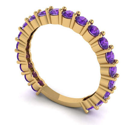 1.2 cttw Natural Amethyst Round Cut Yellow Gold Eternity Wedding Band