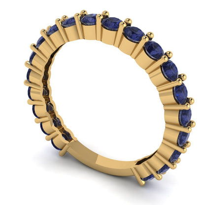 1.2 cttw Simulated Blue Sapphire Round Cut Yellow Gold Eternity Wedding Band