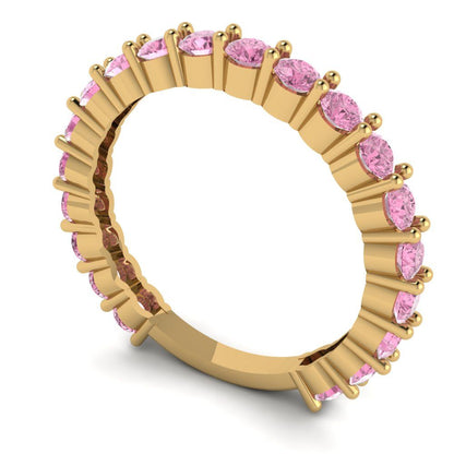 1.2 cttw Simulated Pink Diamond Round Cut Yellow Gold Eternity Wedding Band