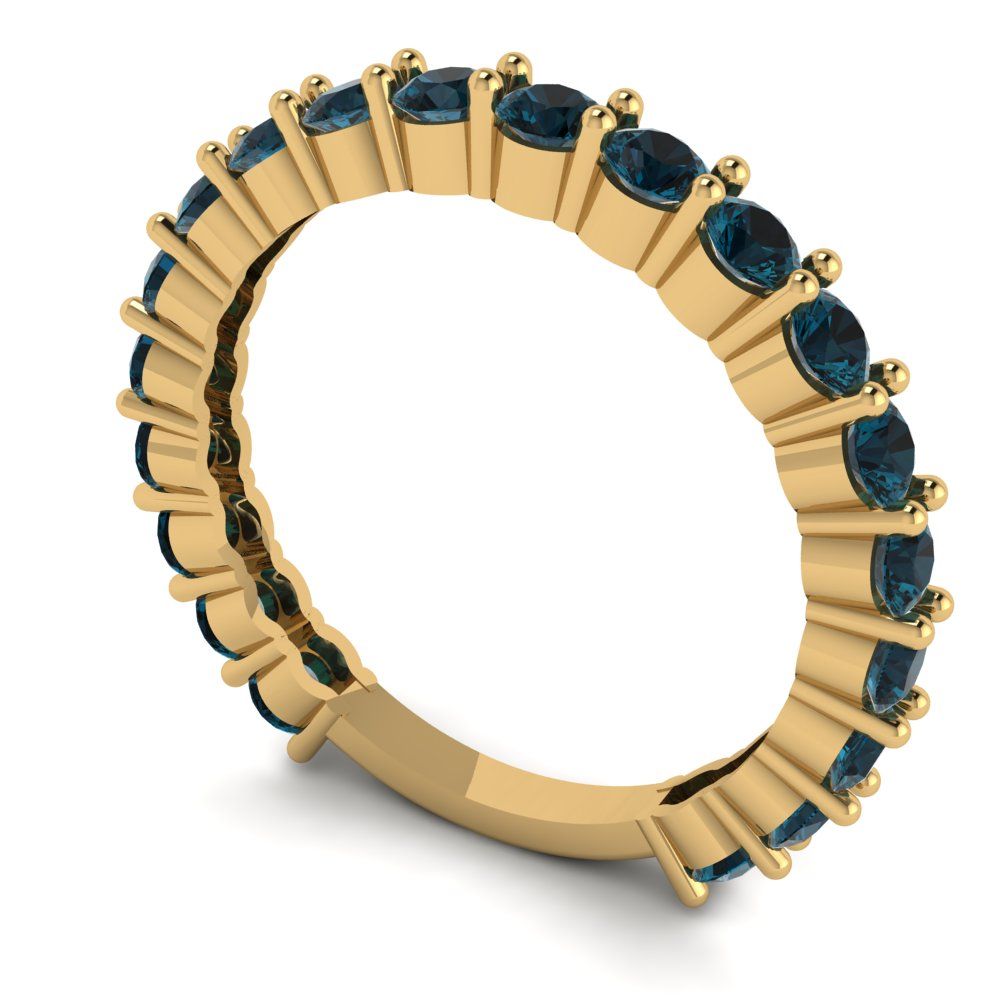 1.2 cttw Natural London Blue Topaz Round Cut Yellow Gold Eternity Wedding Band