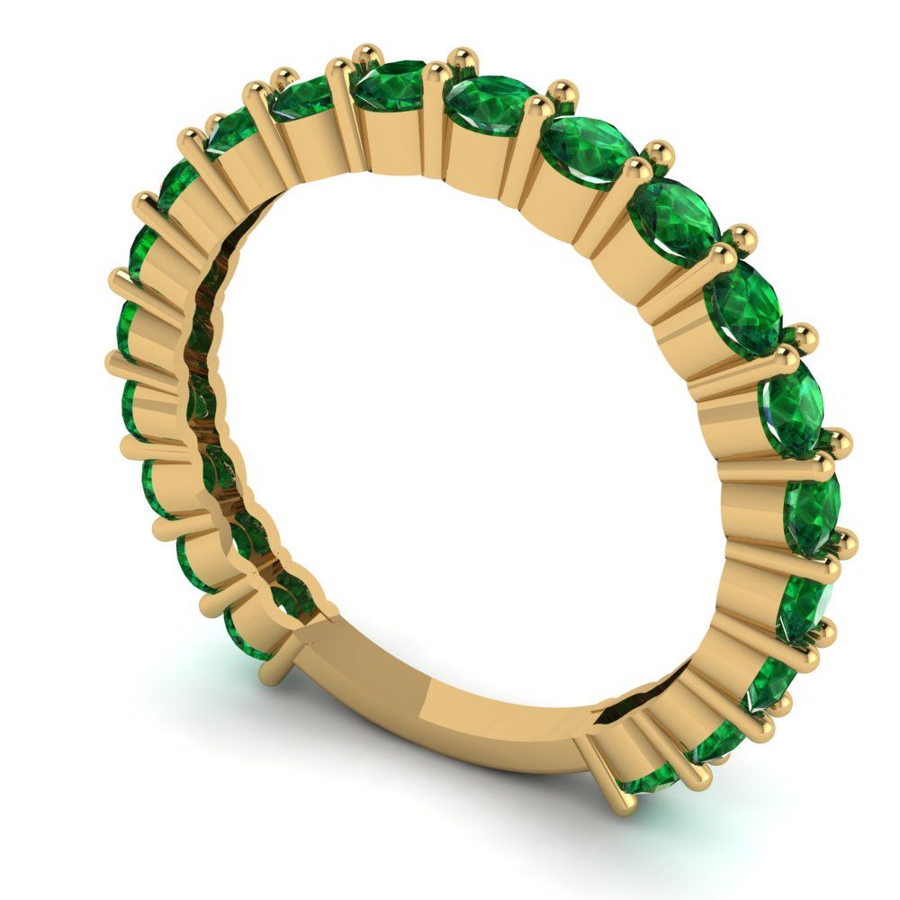 1.2 cttw Simulated Emerald Round Cut Yellow Gold Eternity Wedding Band