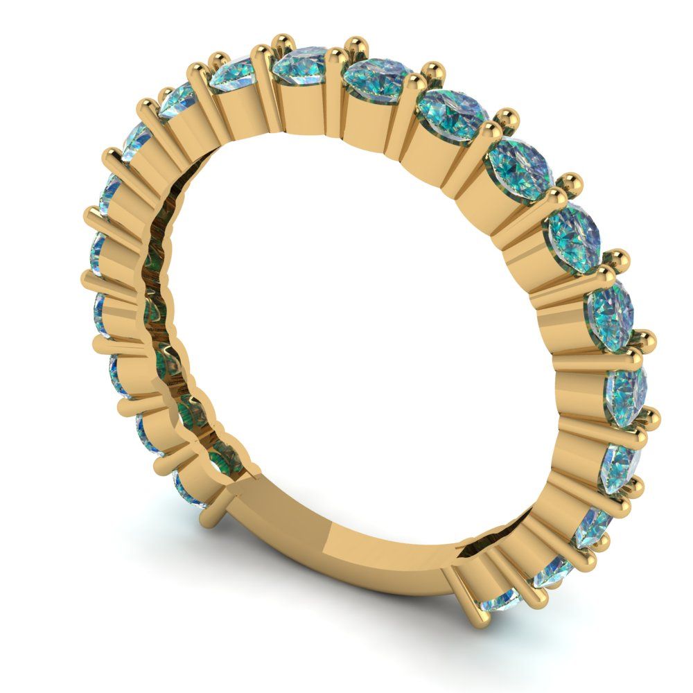1.2 cttw Blue Moissanite Round Cut Yellow Gold Eternity Wedding Band
