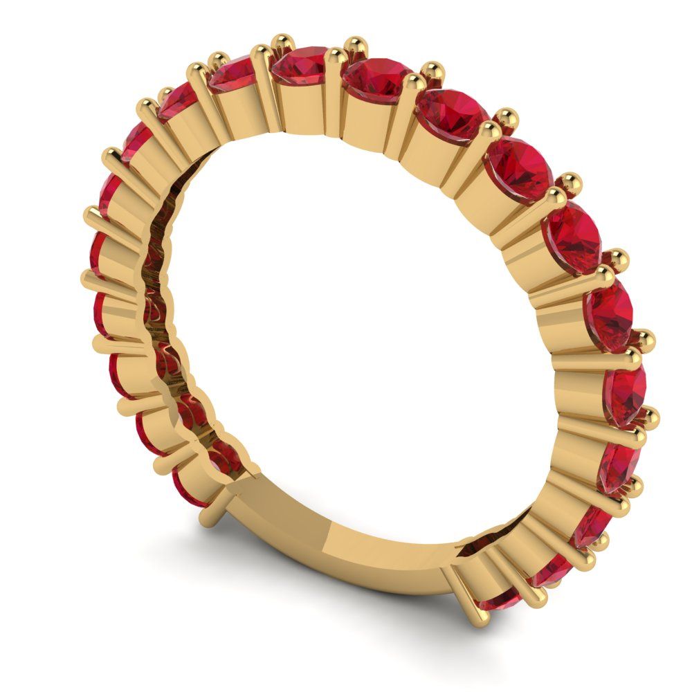 1.2 cttw Simulated Pink Tourmaline Round Cut Yellow Gold Eternity Wedding Band