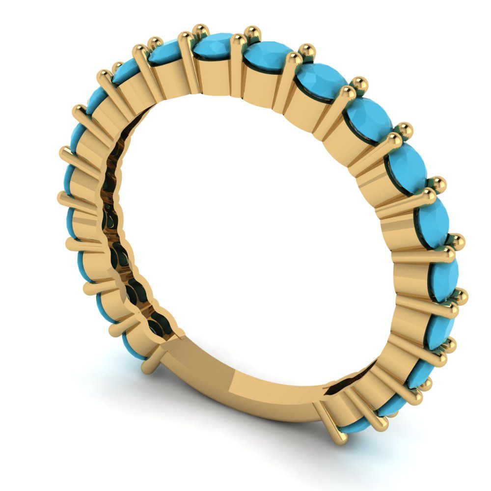 1.2 cttw Simulated Turquoise Round Cut Yellow Gold Eternity Wedding Band