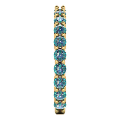 1.2 cttw Blue Moissanite Round Cut Yellow Gold Eternity Wedding Band