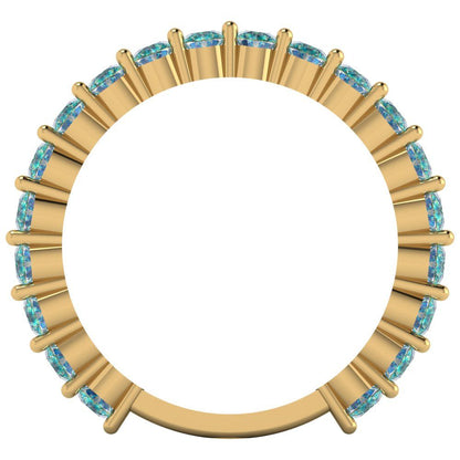 1.2 cttw Blue Moissanite Round Cut Yellow Gold Eternity Wedding Band