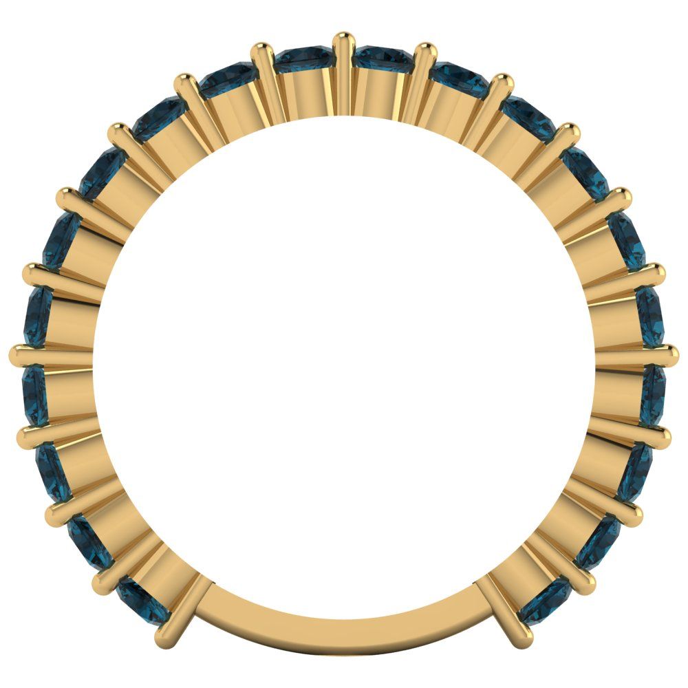 1.2 cttw Natural London Blue Topaz Round Cut Yellow Gold Eternity Wedding Band