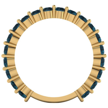 1.2 cttw Natural London Blue Topaz Round Cut Yellow Gold Eternity Wedding Band