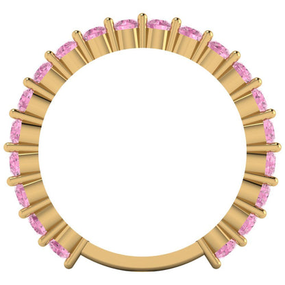 1.2 cttw Simulated Pink Diamond Round Cut Yellow Gold Eternity Wedding Band