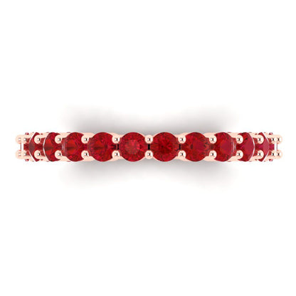 1.2 cttw Simulated Ruby Round Cut Rose Gold Eternity Wedding Band