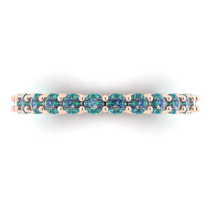 1.2 cttw Blue Moissanite Round Cut Rose Gold Eternity Wedding Band