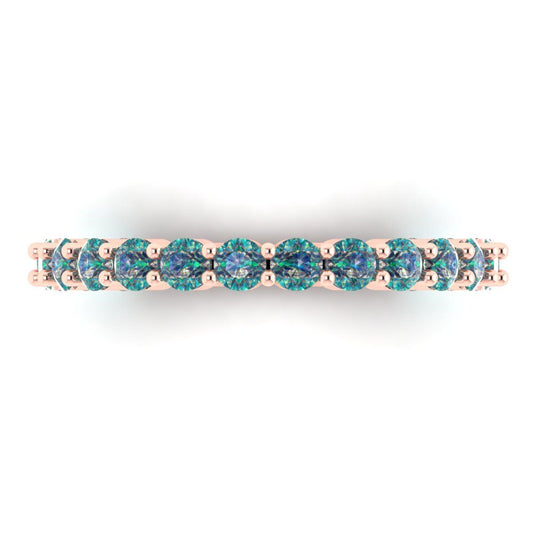 1.2 cttw Blue Moissanite Round Cut Rose Gold Eternity Wedding Band