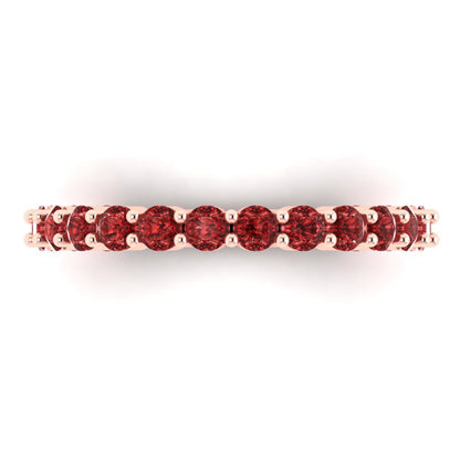 1.2 cttw Natural Garnet Round Cut Rose Gold Eternity Wedding Band