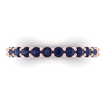 1.2 cttw Simulated Blue Sapphire Round Cut Rose Gold Eternity Wedding Band