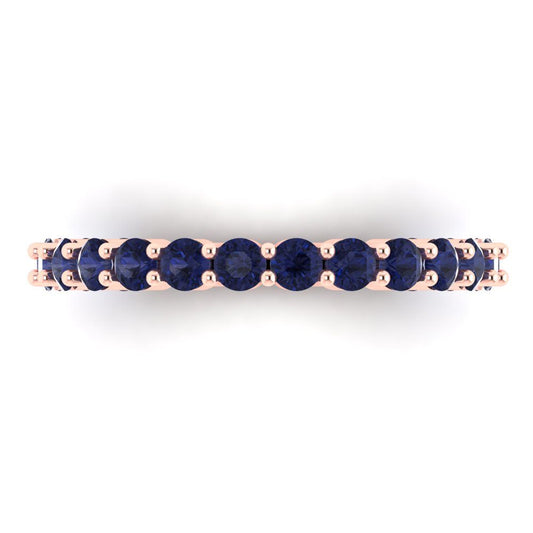 1.2 cttw Simulated Blue Sapphire Round Cut Rose Gold Eternity Wedding Band