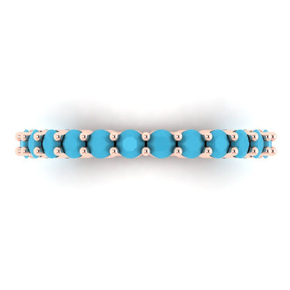 1.2 cttw Simulated Turquoise Round Cut Rose Gold Eternity Wedding Band
