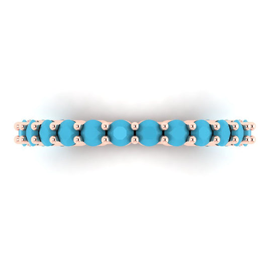1.2 cttw Simulated Turquoise Round Cut Rose Gold Eternity Wedding Band