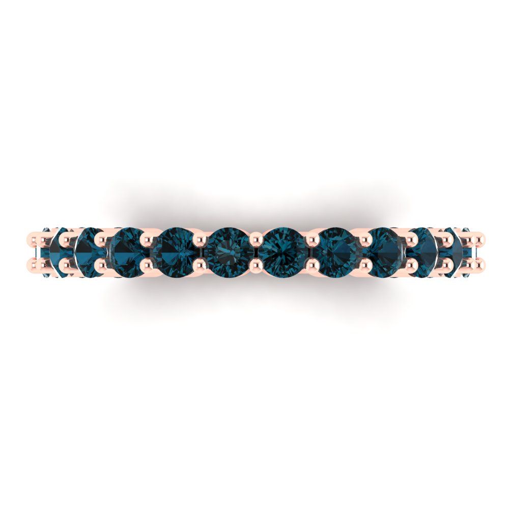 1.2 cttw Natural London Blue Topaz Round Cut Rose Gold Eternity Wedding Band