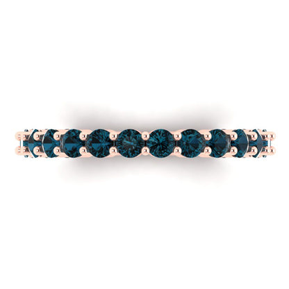 1.2 cttw Natural London Blue Topaz Round Cut Rose Gold Eternity Wedding Band